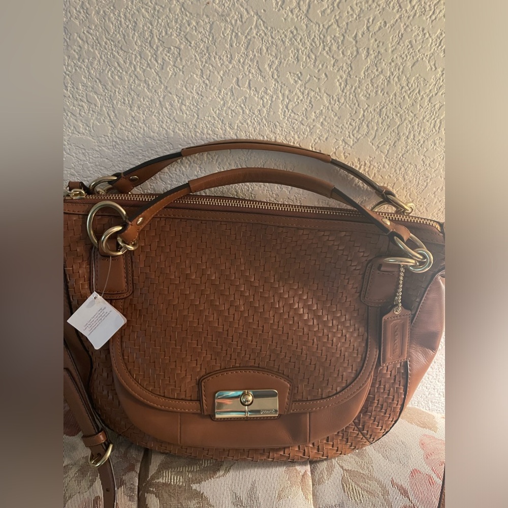 NWT authentic Coach Kristin woven shoulder bag with extra removable strap Brown